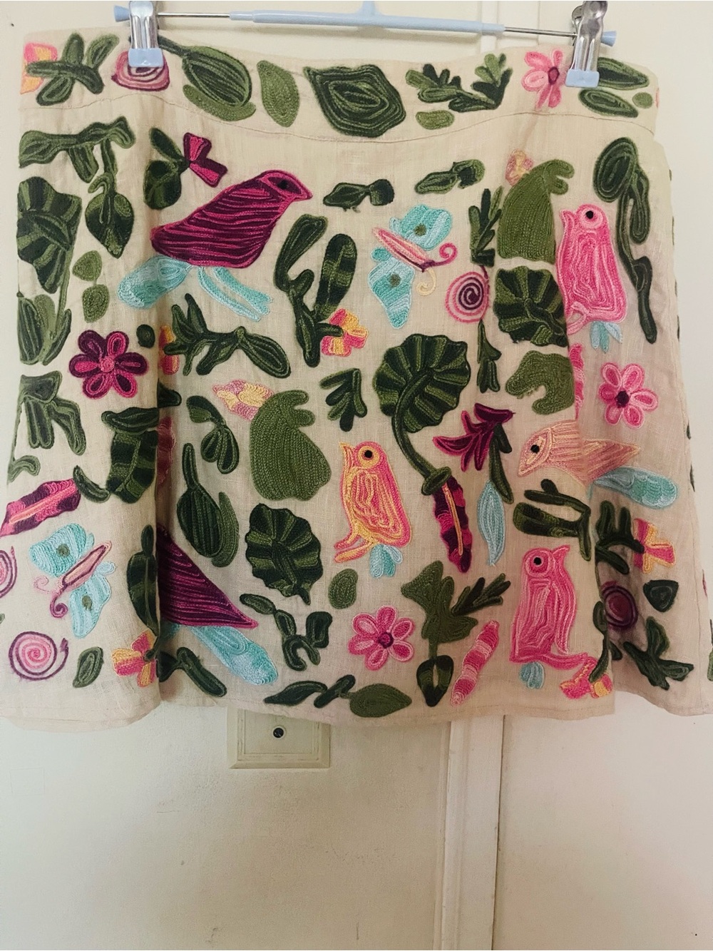 Calypso St. Barth Cream A-Line Skirt with Colorful Bird Embroidery - Picture 1 of 12
